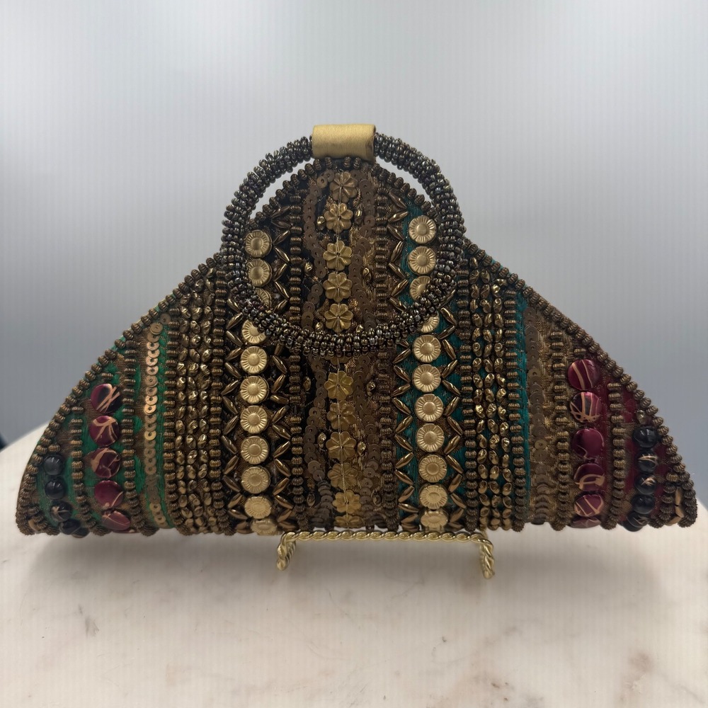 Vintage Mary Frances Beaded Evening Bag Womens Gold Boho Maximalist Handbag